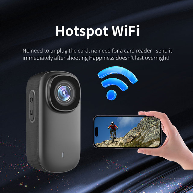 Waterproof Mobile Phone App View Sport Action Cam, 1080P WiFi Lightweight Sports Body Cam Digital Camcorder for Bike Helmet
