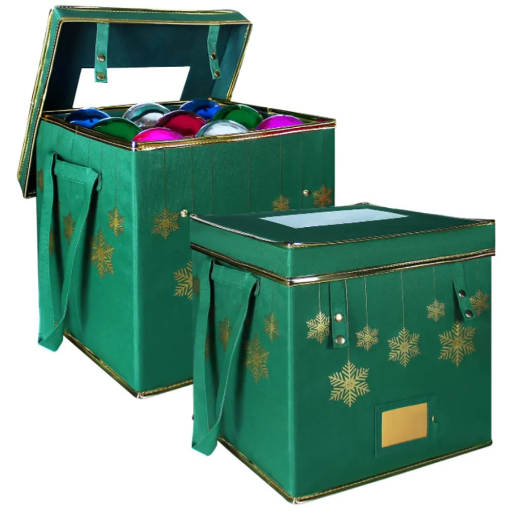 Holiday Ornaments Storage Box with Dividers Christmas Gift Box Storage Organizer