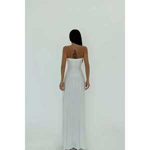 Robe blanche sans bretelles à rayures, sans col, style jupe moulante, idéale pour les banquets, soirées, dîners et événements spéciaux, tailles XS à XXL - Product Image 3