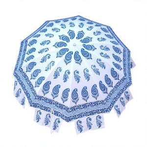 Parasol indien en coton imprimé à la main, pliable, avec tube en fer robuste, protection solaire, motif floral - Product Image 1