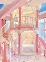 Lit superposé OEM Princess Castle, lit bunker, ensemble de meubles de chambre à coucher de luxe rose et or pour filles avec grande armoire, lit double pour garçons