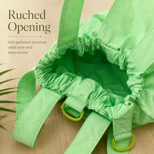 <b>Light</b> Green Nylon Tote Bag With Drawstring Closure And Shoulder Strap For Daily Use - Product Image 4