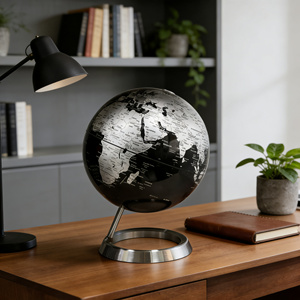 Globe terrestre rotatif à 360° moderne, noir et argenté, avec base en métal, globe décoratif de bureau pour la décoration de la maison et du bureau - Product Image 6