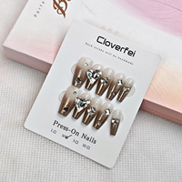 Ongles en plastique à motif géométrique de style français, couvrant entièrement l'ongle, à presser, finition brillante longue durée, pré-conçus pour les doigts, 10 pièces