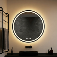 Kingstin Miroir Intelligent LED Rond Sans Cadre | Anti-Buée & Heure | Vanité de Salle de Bain Luxe Acier Inox