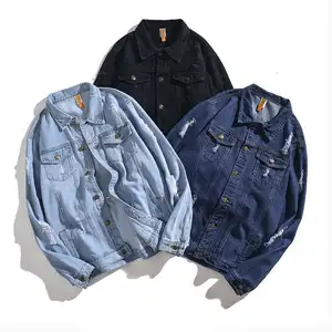 Streetwear Supplier Wholesale Unisex Cotton Ripped Denim Jacket
