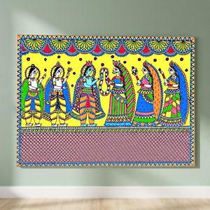 Art mural 3D Madhubani d'inspiration patrimoniale, peinture artisanale sur toile de qualité supérieure, artisanat du Bihar, 2250 - Product Image 5