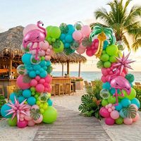 Kit d'arche de ballons Aloha Tropical Hawaïen, feuilles de Monstera, ananas et flamants roses en aluminium, décorations pour fêtes d'anniversaire, thème été, Luau, plage, piscine