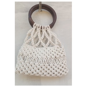 Bonito Bolso pequeño de diseño Karoshi para decorar y para la moda para mujer Bolso de mano de yute blanco Bolsas de algodón para el almuerzo - Product Image 1