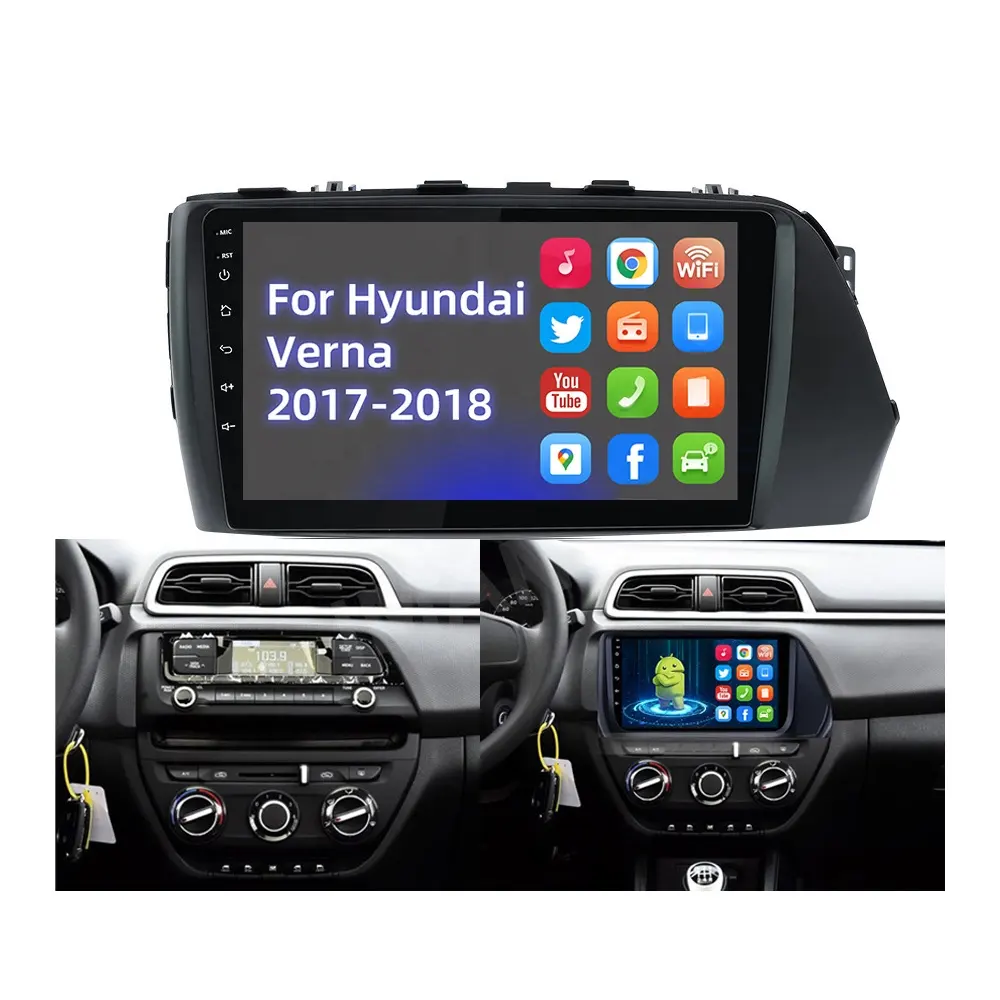 Android Auto Player 2 DIN นำทาง GPS รถ DVD สเตอริโอวิดีโอมัลติมีเดียวิทยุสำหรับ Hyundai Verna 2017