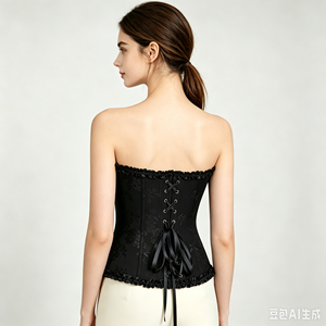 <span class=keywords><strong>Corset</strong></span> bustier sans bretelles en tissu jacquard avec bordure à volants et fermeture à agrafes sur le devant, idéal pour les soirées, les cosplay et les fêtes - Product Image 3