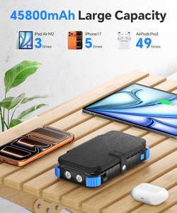 Banque d'alimentation <span class=keywords><strong>solaire</strong></span> 20000mAh 4 panneaux Chargeur <span class=keywords><strong>portable</strong></span> intégré 3 câbles USB-C//USB-A 15W Charge rapide Lampe de poche Camping - Product Image 2