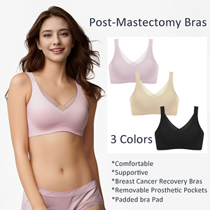 Soutiens-gorge post-mastectomie confortables et offrant un bon maintien pour la récupération après un <span class=keywords><strong>cancer</strong></span> du sein, soutiens-gorge rembourrés sans couture avec poches amovibles pour prothèses. - Product Image 1