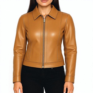 Blouson moto en cuir PU pour femme avec col montant, fermeture éclair, coupe ajustée, style motard et poches fonctionnelles pour l'automne - Product Image 5