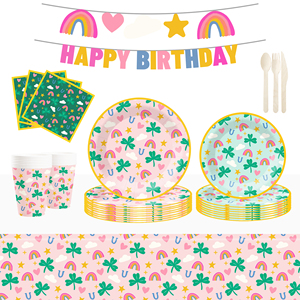 ชุดจานชามเรนโบว์ DAMAI ชุดอาหารวันเกิดเรนโบว์ จานกระดาษแบบใช้แล้วทิ้ง ผ้าเช็ดปากงานเลี้ยงเรนโบว์ สำหรับงานเลี้ยงฉลองทารก 8 ท่าน - Product Image 1