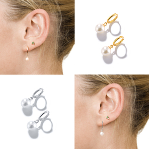 Boucles d'oreilles pendantes tendance en argent sterling S925 plaqué or 18 carats avec perles d'imitation simples pour femme - Product Image 5