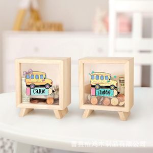 Tirelire en bois transfrontalière, boîte à monnaie et à pièces, boîte d'épargne pour la gestion financière des enfants - Product Image 1