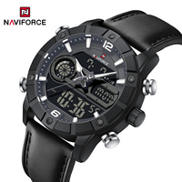 Jam Tangan Digital NAVIFORCE 9263 Berkualitas Tinggi Pria Tahan Air Kulit Quartz Hadiah untuk Pria Kasual Olahraga