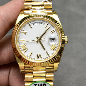 Montre automatique de luxe en or pour hommes, cadran blanc, lunette cannelée, bracelet Président, 40 mm - Product Image 1