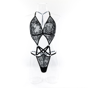 Body en velours floral dos nu corps Sexy 1 pièce ensemble noir découpé <span class=keywords><strong>nuisette</strong></span> <span class=keywords><strong>nue</strong></span> femmes Sexy Lingerie noire - Product Image 5