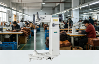 Máquina de coser industrial de poste alto FS-8365 con boca pequeña de 443 mm, rodillo computarizado, aguja única sincronizada y motor para fábrica de calzado