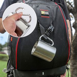 Wholesale 220ml 300ml Outdoor Camping <b>Coffee</b> Travel Mug Double Wall Promotional Gift Custom Stainless Steel Carabiner Handle Cup - Product Image 5