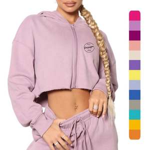 เสื้อสวมหัวมีฮู้ดแบบไม่มีซิปสำหรับผู้หญิงเสื้อครอปแบบไม่มีซิปรูดธรรมดาผ้าฝ้าย100แบบไม่มีกระเป๋ากำหนดโลโก้ได้เอง - Product Image 1