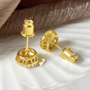 High Quality Trendy 18K Gold Plated Copper 3A Cubic Zirconia Round Stud <b>Earrings</b> for Women Gift - Product Image 2