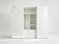 Armoire moderne autoportante avec portes coulissantes en verre miroir, éclairage LED, serrure à empreinte digitale, tiroirs, rangement de vêtements pour chambre d'hôtel