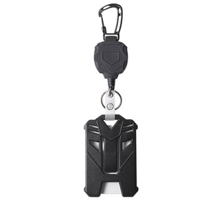 New cross-border black large shield easy-pull buckle heavy-duty badge scroll with back clip mesh <b>leather</b> <b>strip</b> camping keychain - Product Image 5