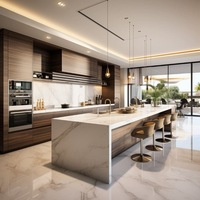 Ensemble d'armoires de cuisine sur mesure avec structure en panneaux résistants à l'humidité et îlot en quartz, vente en gros d'usine pour la rénovation de maisons