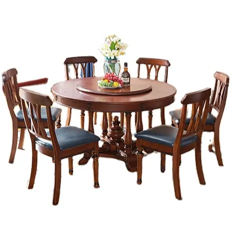 Amerikan tarzı tüm katı ahşap yemek odası masa ve sandalye seti modern genişletilmiş yuvarlak masa 6 sandalye