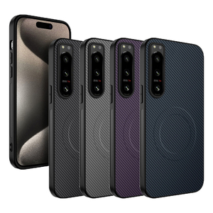 Étui arrière en cuir texturé fibre de carbone magnétique mat avec support pour <span class=keywords><strong>Sony</strong></span> <span class=keywords><strong>Xperia</strong></span> 1 <span class=keywords><strong>10</strong></span> VII VI III 5 <span class=keywords><strong>IV</strong></span> III II, compatible charge sans fil - Product Image 2