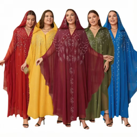 Robe Abaya Khaliji Turque à Capuche Longue Musulmane avec Strass pour Adulte, Style Moyen-Orient Arabe Islamique