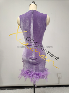 MF Robe Veet à strass scintillant avec plumes sans manches en maille transparente robes de soirée club courtes pour femmes - Product Image 5