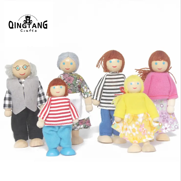 QINGTANG-juego de rol Montessori para niños, casa de muñecas de madera, conjunto familiar