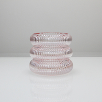 Vase en verre côtelé à design à bulles superposées, rose blush transparent, vase à fleurs décoratif, centre de table pour la maison, décoration de salon