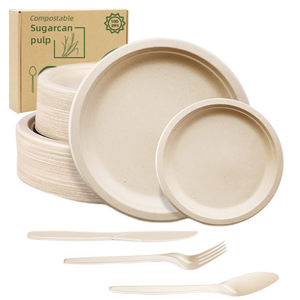 100 compostables Jetables biodégradables canne à sucre bagasse alimentaire plaques plateau bol et de <span class=keywords><strong>vaisselle</strong></span> <span class=keywords><strong>vaisselle</strong></span> ensemble pour la fête de mariage - Product Image 6