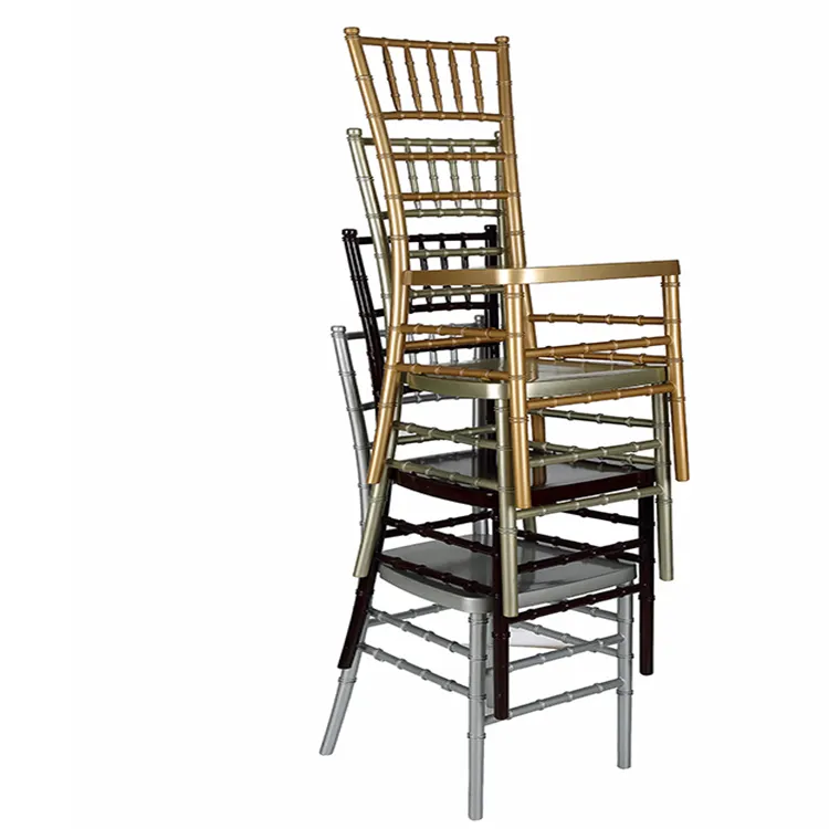 Stackable सस्ते आयरन Chiavari कुर्सियों के लिए शादी धातु सामग्री गोल्डन आइटम आधुनिक फर्नीचर होटल शादी कुर्सी