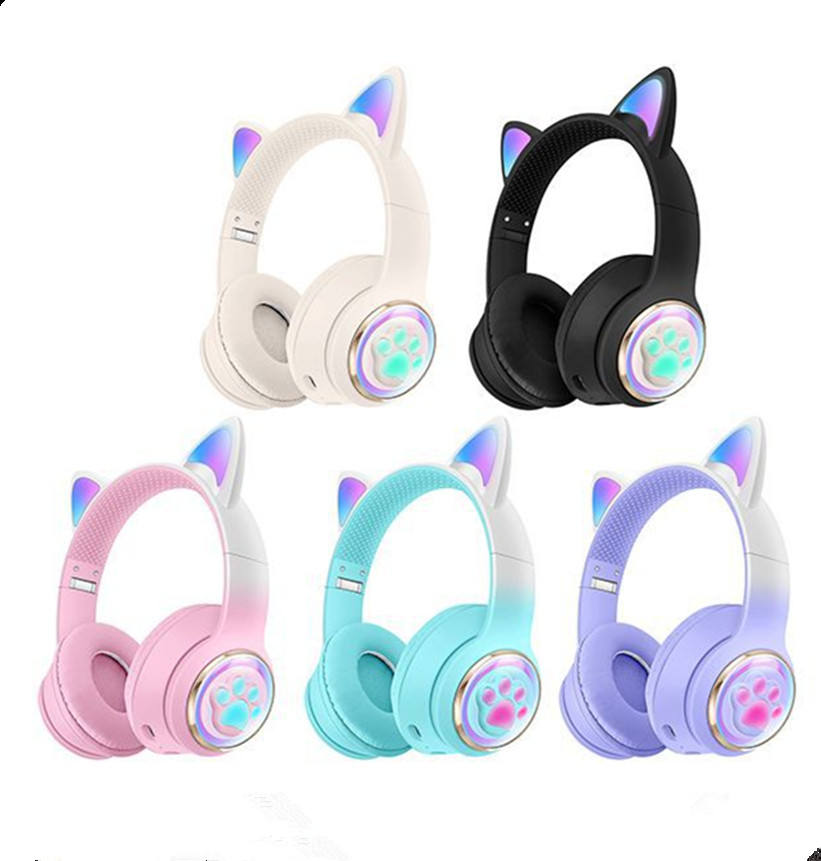 Rgb Cat Ear Wireless Headphones For Kids Girls Foldable Design