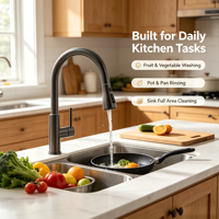 Nouvelle Robinet de Cuisine Moderne en Alliage de Zinc Gris Anthracite Extensible, Pivotant à 360°, Pulvérisateur 3 Fonctions, Mitigeur Monocommande en Céramique, Garantie 1 An