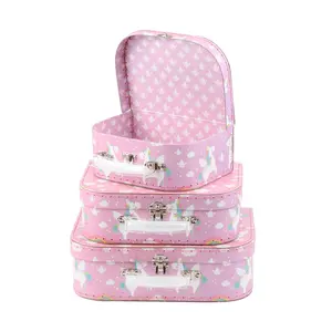 Pink Mini Unicorn Suitcase Paper Kid Suitcases Shaped 3 Sets Gift Boxes Cardboard Suitcase