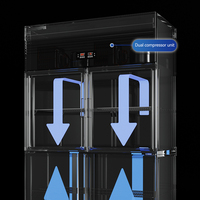 Congélateur vertical commercial à refroidissement direct par ventilateur, en acier inoxydable, avec 2 grandes portes vitrées et affichage numérique, pour compresseur