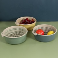 Vente en gros de corbeille d'égouttage double couche multifonctionnelle pour la cuisine, les fruits et les légumes, récipient de stockage en plastique pour fruits