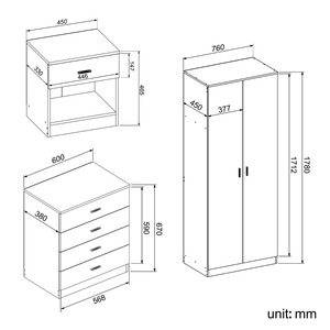 Ensemble de meubles de <span class=keywords><strong>chambre</strong></span> à coucher 3 pièces au design classique Armoire en MDF résistant à l'humidité <span class=keywords><strong>Commode</strong></span> de chevet avec Queeze Assez profond - Product Image 5