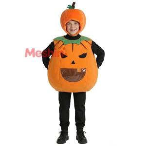Costume de citrouille d'Halloween pour enfants MS, combinaison Jack-O'-Lantern avec chapeau assorti - Product Image 1