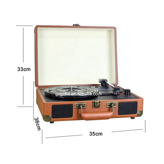 Record Player Vinyl Vintage Turntable Portable Nostalgic 3 Speeds 2 Stereo Speakers