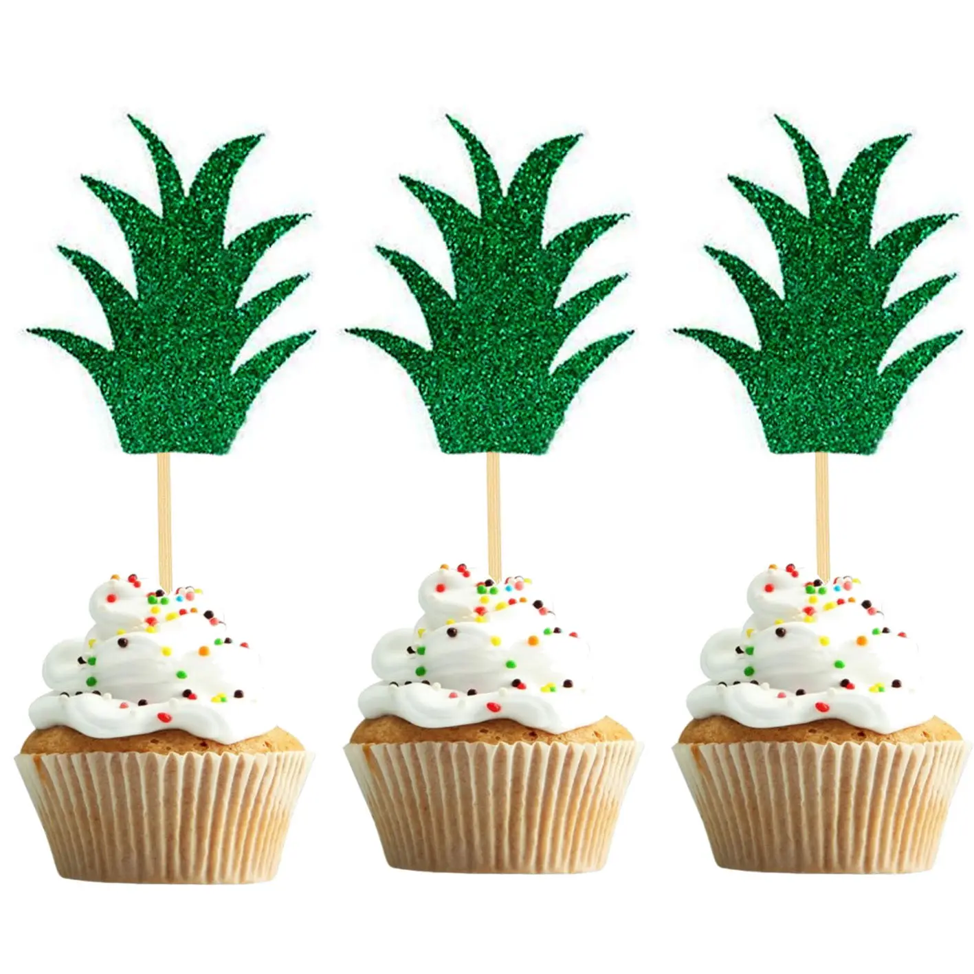 Ychon Pineapple leaf Topper Cake Picks Hawaiian Summer Tropical Party Cupcake Topper Decorations Themed Baby Shower