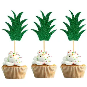 Ychon菠萝叶礼帽蛋糕精选夏威夷夏季热带派对纸杯蛋糕礼帽装饰主题婴儿淋浴