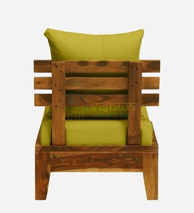 Fauteuil lounge en bois de Sheesham avec dossier à lattes, assise rembourrée, structure solide, grain naturel, mobilier d'appoint rustique et moderne - Product Image 5